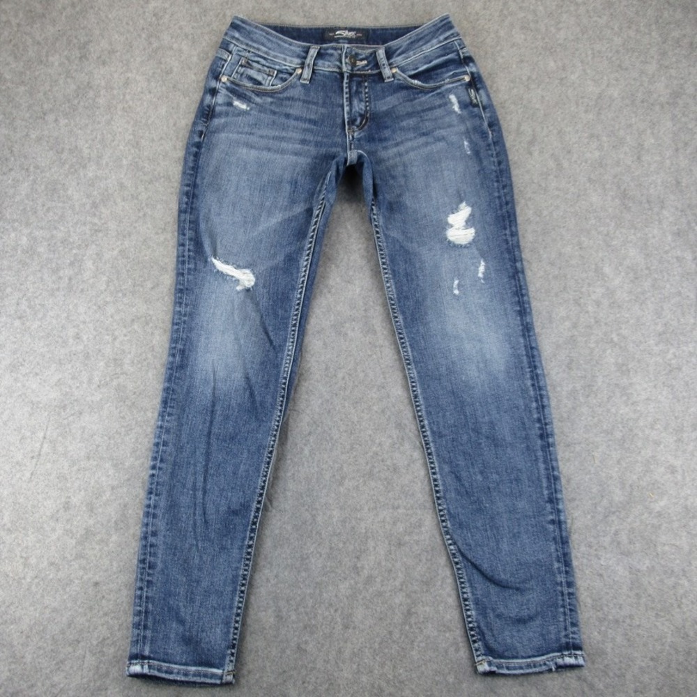 Silver Jeans Co Suki Super Skinny‎ Distressed Blue Denim Jeans W24 L29